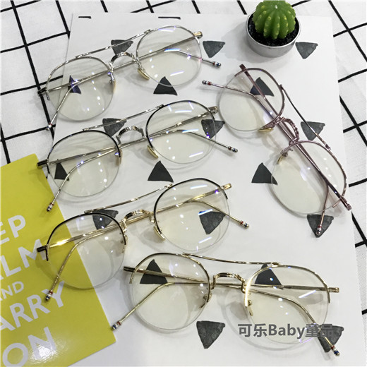韓版男童女童兒童 半框平光鏡可配近視眼鏡片 金邊斯文 裝飾眼鏡