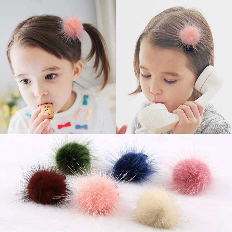 韓國兒童發飾水貂毛發夾女童發卡寶寶可愛頭飾品嬰兒韓版發圈頭繩