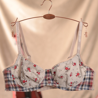 欧美田园风印花女士文胸 棉质超薄款上托定型内衣 75808590ABC-淘宝网