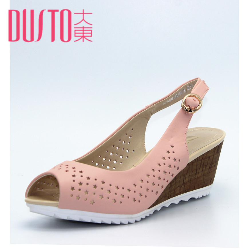 DUSTO/大東女鞋夏季新款時尚鏤空舒適坡跟魚嘴涼鞋DW16X3597A