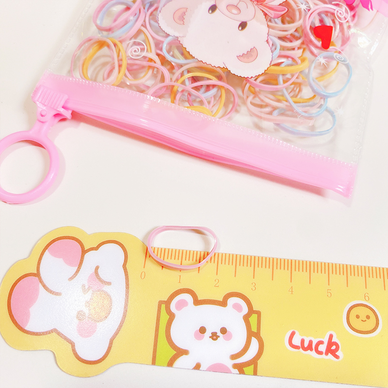 a Pack of about 100 Thickened Disposable Rubber Band Small Ring Children's Hair Rope Disposable Cute Bag Leather Case