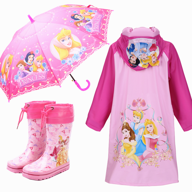 兒童雨具套裝 女童充氣帽檐雨衣雨鞋雨傘三件套女孩防滑橡膠鞋