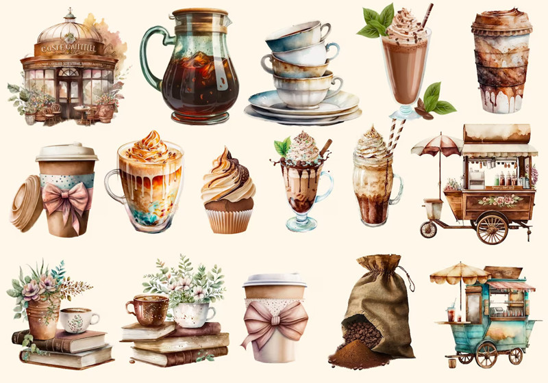 Junkjournal Vintage Journal Stickers Decorative Hand Ledger Sticker Vintage Coffee House