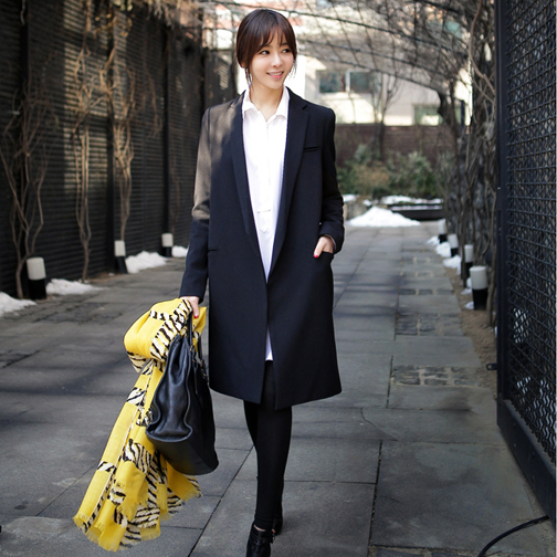 韓國2017春秋裝新款女裝韓版中長款休閑顯瘦氣質黑色小西裝女外套