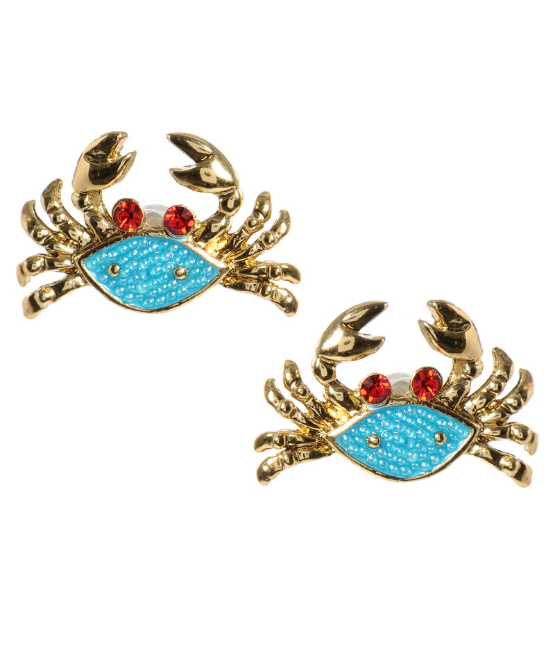 New Betsey Johnson fabulous Blue Sea life Crab Rhinestone Crystal Stud