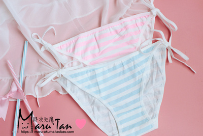 软妹系带纯棉蓝白少女可爱日系胖次内裤海军风条纹伪娘公主-淘宝网