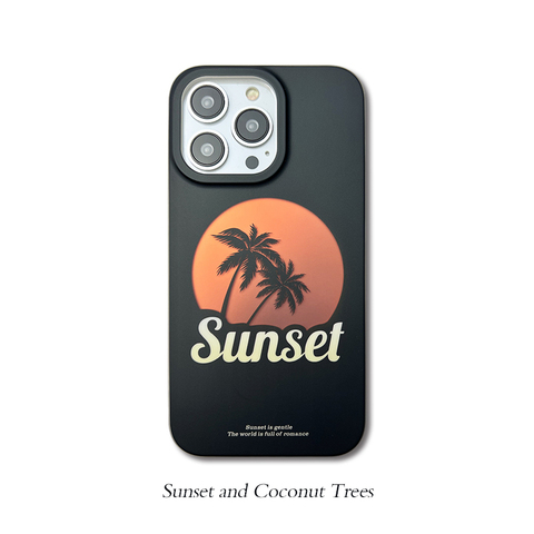 Black — New Palm Beach Sunset Illustration 15, 14, 13, 12, 11 iPhone Case