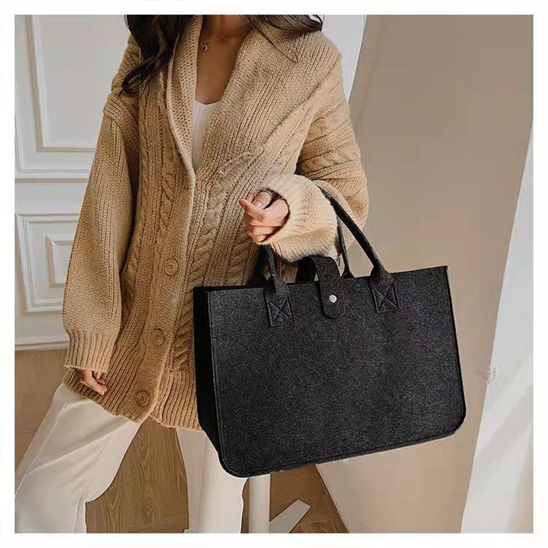 New Handbag Women's Handbag Shopping Bag Large Capacity Open Fashion Felt Hand Bag Shopping Bag Customization