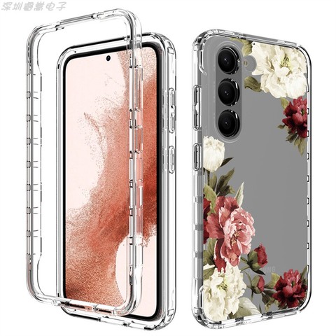 Girls Flower Illustration Tough Shockproof Transparent Clear Silicone TPU S23, S23 Plus, S23 Ultra Samsung Phone Case