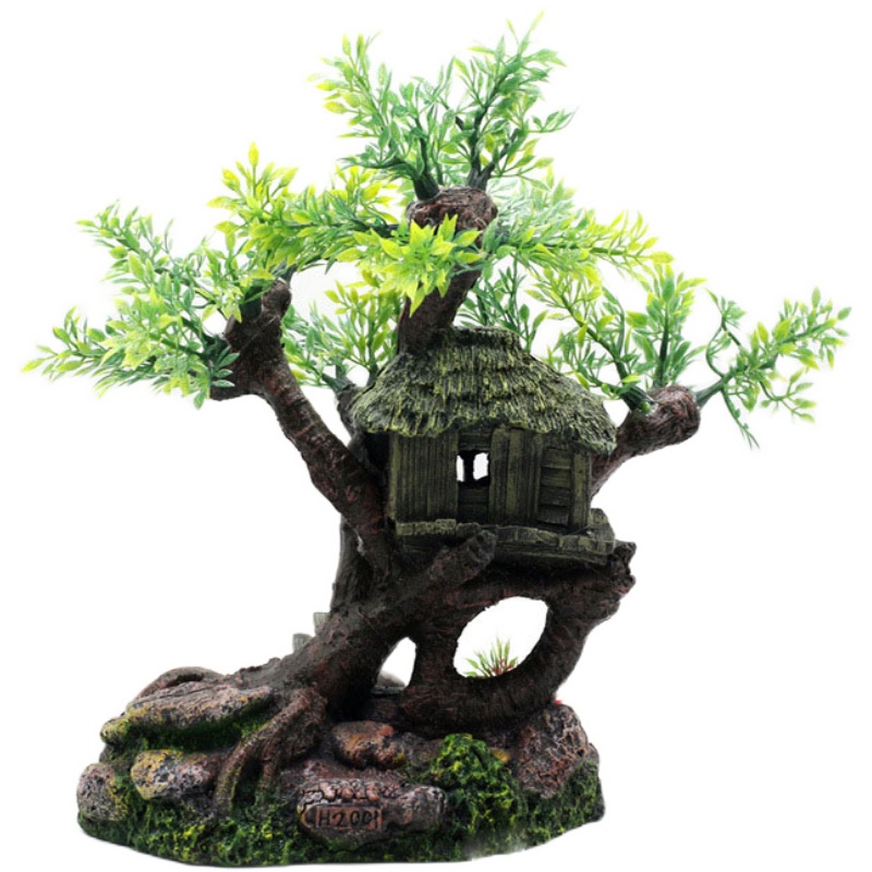 Fish Tank Rockery Landscape Tree House Aquarium Decoration Rockery Stone Package Fake Water Grass Tree House Creative Wooden House Decoration