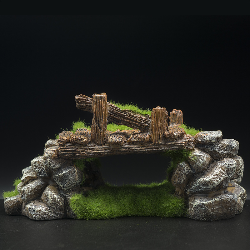 Fish Tank Resin Moss Fluff Bridge Fish Play Cave Decoration Fish Tank Aquarium Decoration Turtle Jar Landscaping Rockery Stone