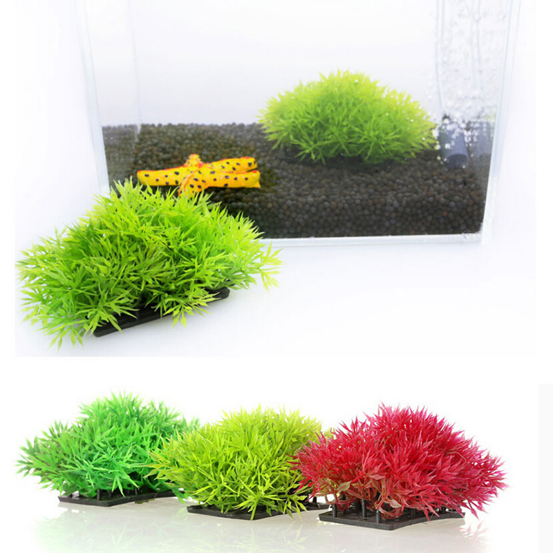 Artificial Aquatic Plants Fish Tank Landscape Artificial Plants Ornamental Plastic Short Pine Needle Small Grass with Base