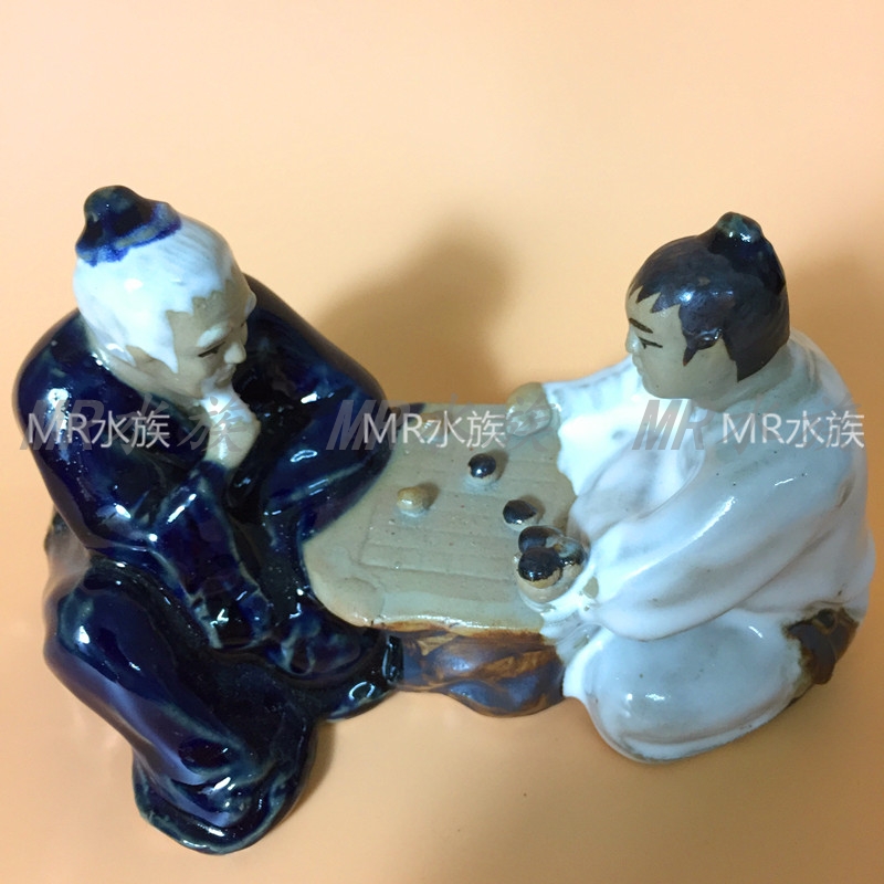 Aquarium Decoration Fish Tank Landscape Set Rockery Stone Ceramic Craft Simulation Character Old Man Playing Chess