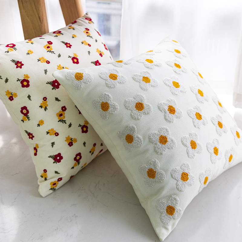 Pillow Ins Style Pillow Cover without Core Sofa Korean Flowers Waist Pillow Bedside Living Room Cushions Cute Retro