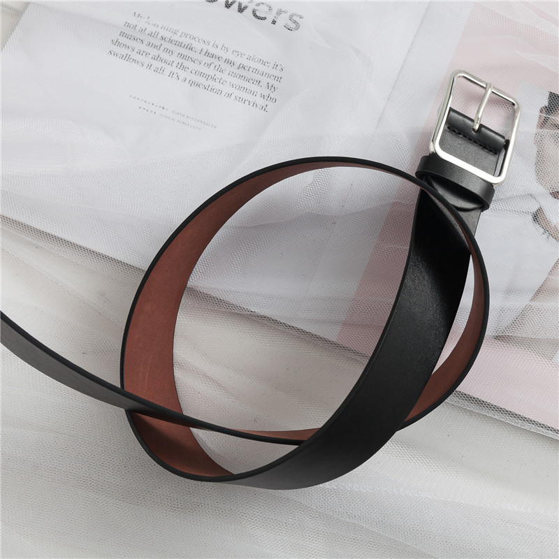 couple Japanese retro square buckle belt girl chic simple black belt Korean version of men's trousers pu belt tide