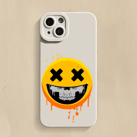 White — New Cross Eye Smiley Face Silicone TPU 15, 14, 13, 12 iPhone Case