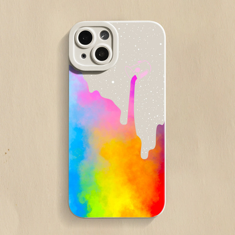 White — Rainbow Paint Bucket In Sky Illustration New Matte Silicone TPU 15, 14, 13, 12, 11 iPhone Case