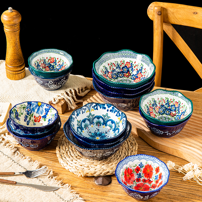 polish color ceramic 6.5-inch bowl household noodle bowl salad bowl good-looking new soup bowl small bowl