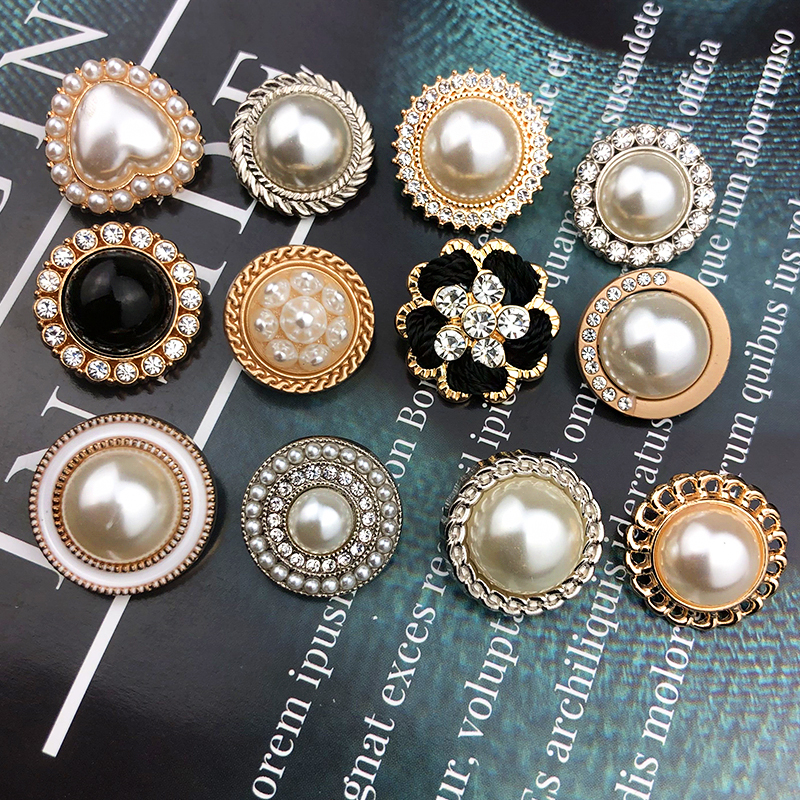 Metal Pearl round Button Cardigan Sweater Top Button Dress Big Clothes All-Match Decorative Women's High-End