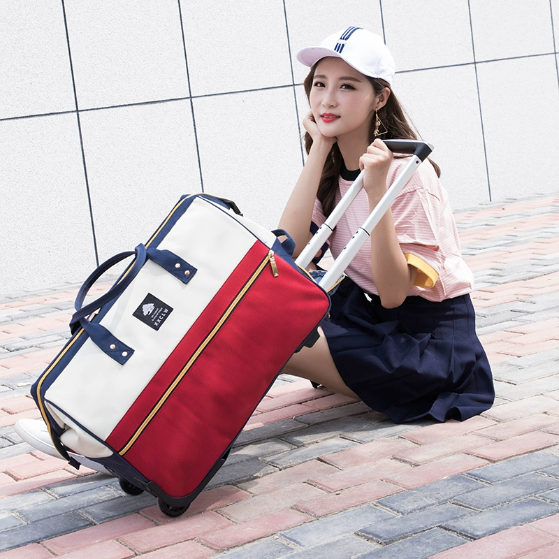 新款撞色拉杆包旅行包女手提韓版短途衣服包拉杆行李包學生男輕便