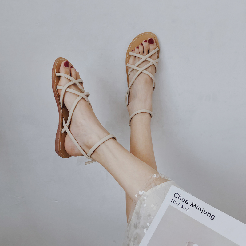 2019 été chaussures femmes nouveau style bohème sauvage de fin de soirée étudiante fées du vent avec la jupe de romain sandales femme plat 2019 été chaussures femmes nouveau style bohème sauvage de fin de soirée étudiante fées du vent avec la jupe de romain sandales femme plat