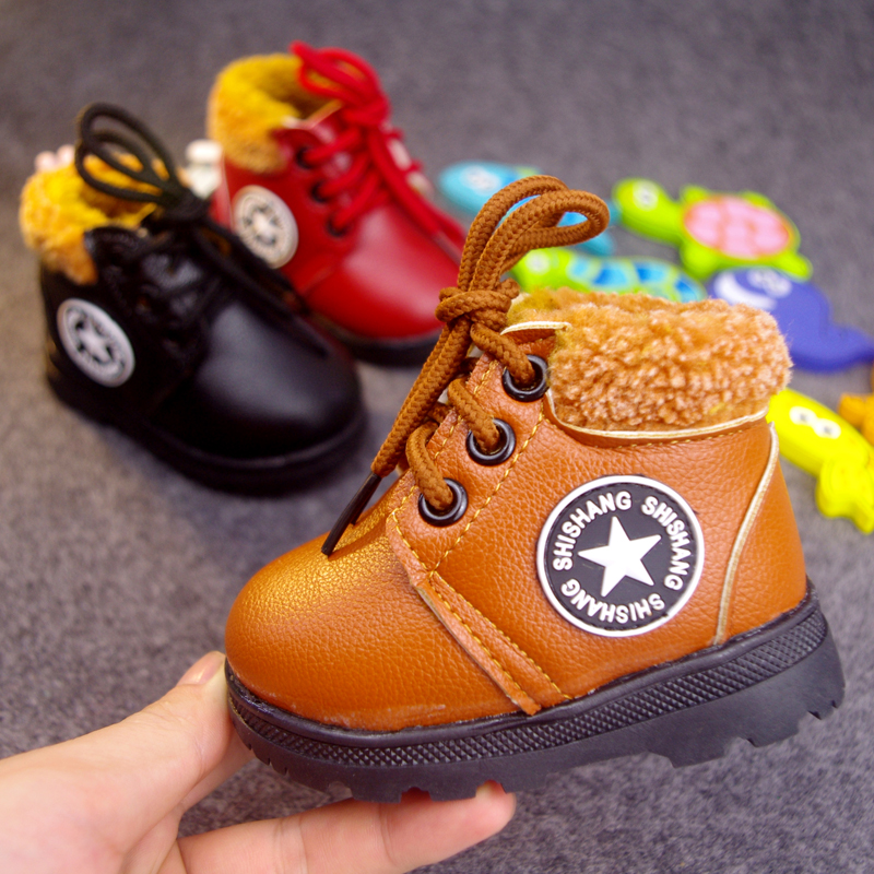 男童鼕季新款童鞋寶寶棉鞋馬丁靴豆豆鞋軟底防滑01-2歲嬰兒學步鞋