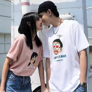 Prank kiss李予诺潮牌2019夏季卡通宽松纯棉圆领情侣装短袖T恤