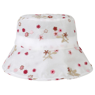 新款花朵蕾丝帽子女夏季防晒轻便渔夫帽碎花遮阳帽潮透气太阳帽薄