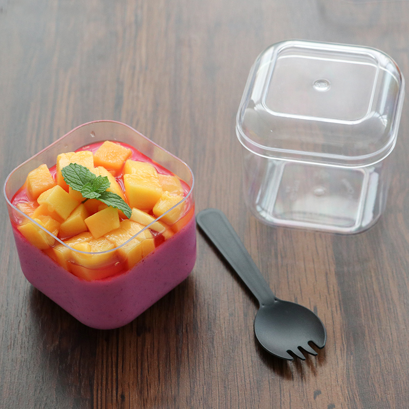 Mousse Cup Pudding Cup Ice Cream Cup Cake Cup Plastic Disposable Cup with Lid Transparent Mousse Desser Cup Square