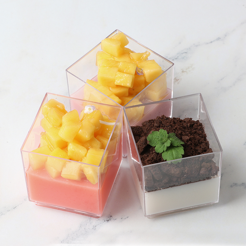 Square Case Cube Cup Small Box Mousse Cup Pudding Cup Yogurt Cup Mousse Desser Cup Jiugongge Dessert Disposable