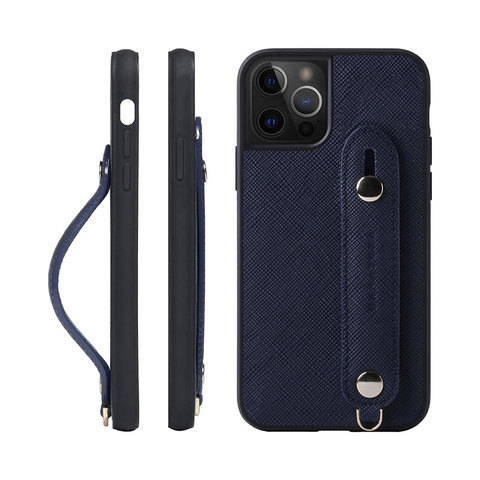 Blue — Hanatora Wrist Wrap Genuine Leather Minimal 15, 15 Plus, 15 Pro, 15 Pro Max iPhone Case