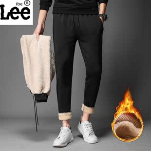 ibelee2019冬季新款潮流加厚加绒个性时尚韩版休闲裤男羊羔绒裤子