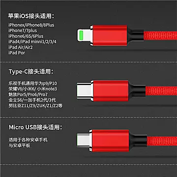 三合一数据线苹果安卓type-c一拖三充[20元优惠券]-寻折猪