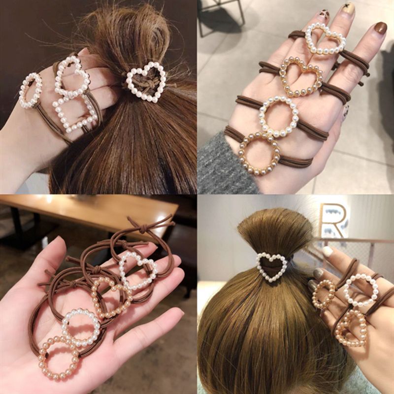 korea dongdaemun same style hair rope female pearl love hair rope internet celebrity hair accessories small clear heart simple hair band rubber band