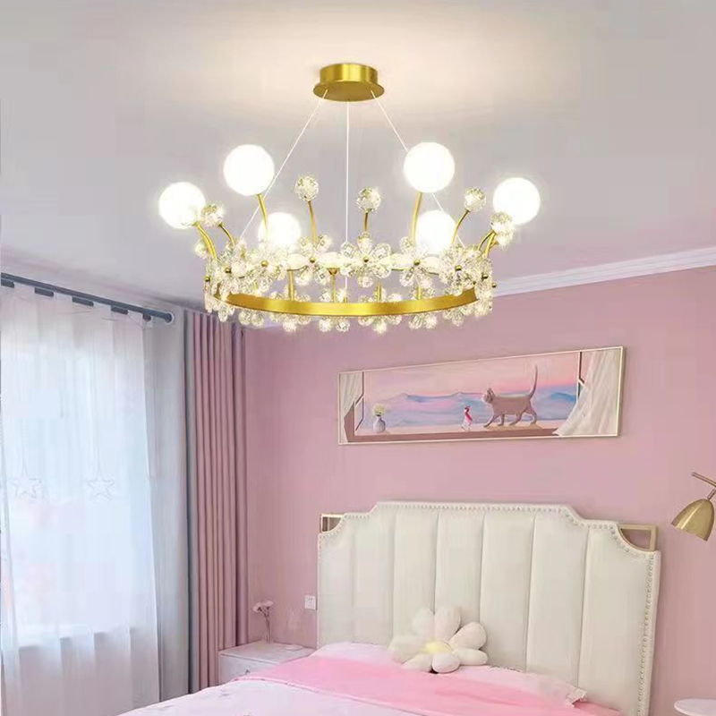 New Nordic Living Room Children Girl Internet Celebrity Bedroom Light Starry Sky Crown Starry Sky Feather Light Luxury Crystal Chandelier