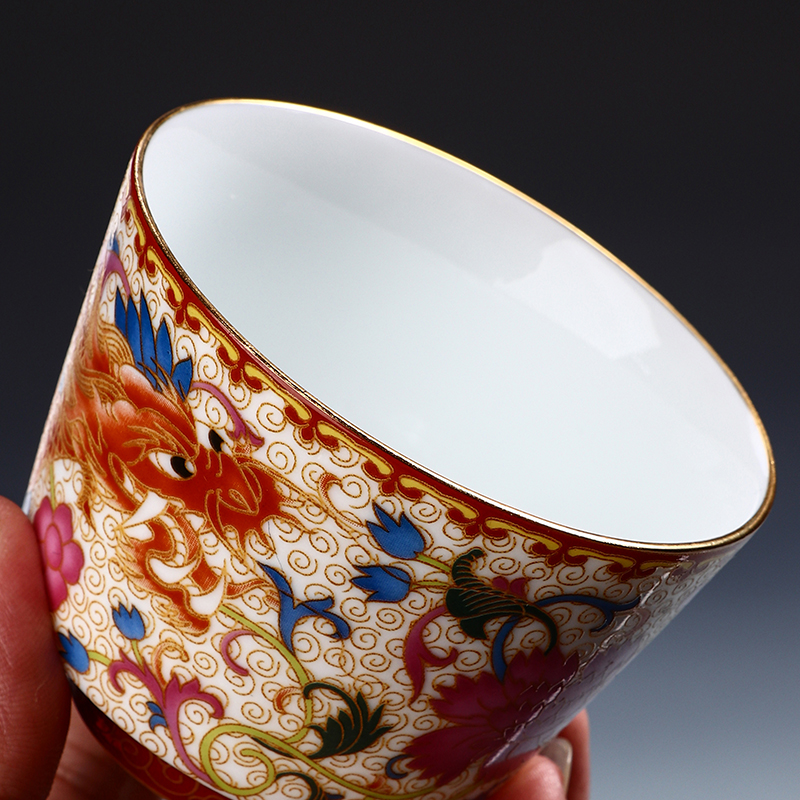 Chinese Retro Enamel Tea Cup Tea Cup Master Cup Single Cup Dragon and Phoenix Couple Cups Tea Ceremony Kung Fu Tea Cup