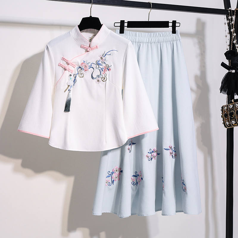 Chinese style retro style women's Tang suit suit girl Republican style buckle cheongsam top improved Hanfu two-piece suit