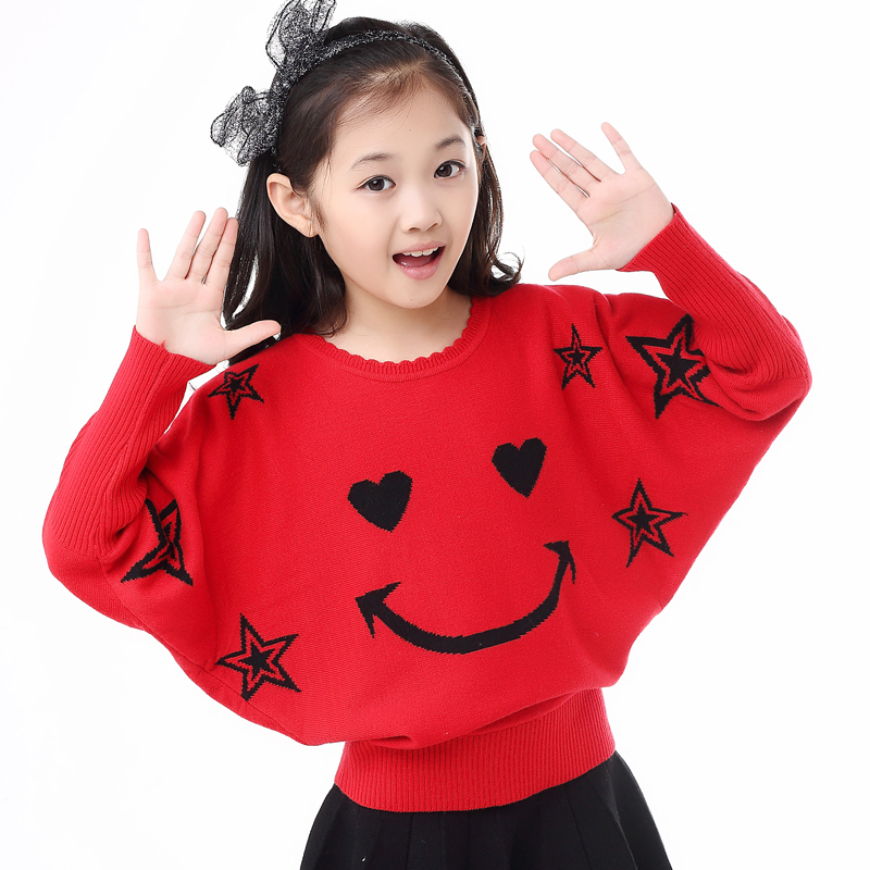 10女童毛衣紅色8中童裝9兒童蝙蝠衫小女孩羊毛衫春秋鼕款韓版12歲