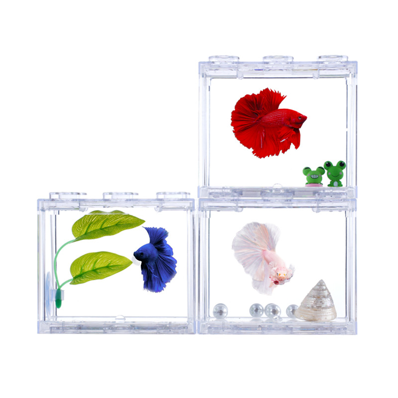 Desktop Fish Tank Thailand Douyu Small Ornamental Fish Living Pet Stacked Lego Building Blocks Row Cylinder 6 Holes High Transparent