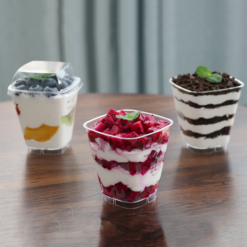 Mousse Cup Pudding Cup Mousse Desser Cup Cup Yogurt Custard Taro Ball Cup Disposable Plastic with Lid Large 250ml