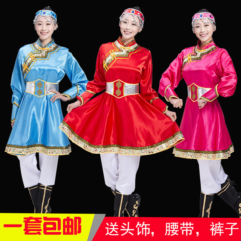 廣場舞蒙族舞蹈服蒙古服裝女成人新款現代少數民族風2017演出服袍