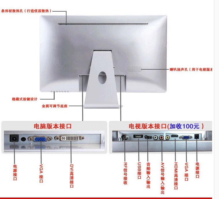 27寸苹果款显示器24寸无边框液晶显示器24寸白色led完美屏网吧机