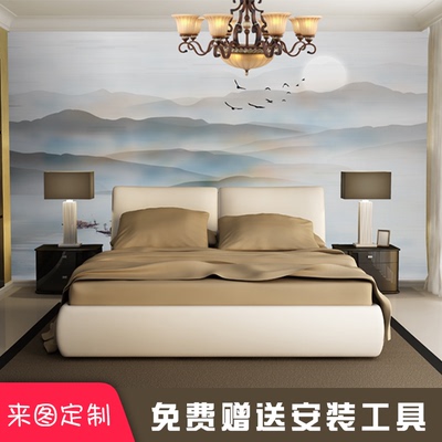 标题优化:10D立体客厅卧室书房现大型现代中式古风山水背景墙壁纸装饰壁画