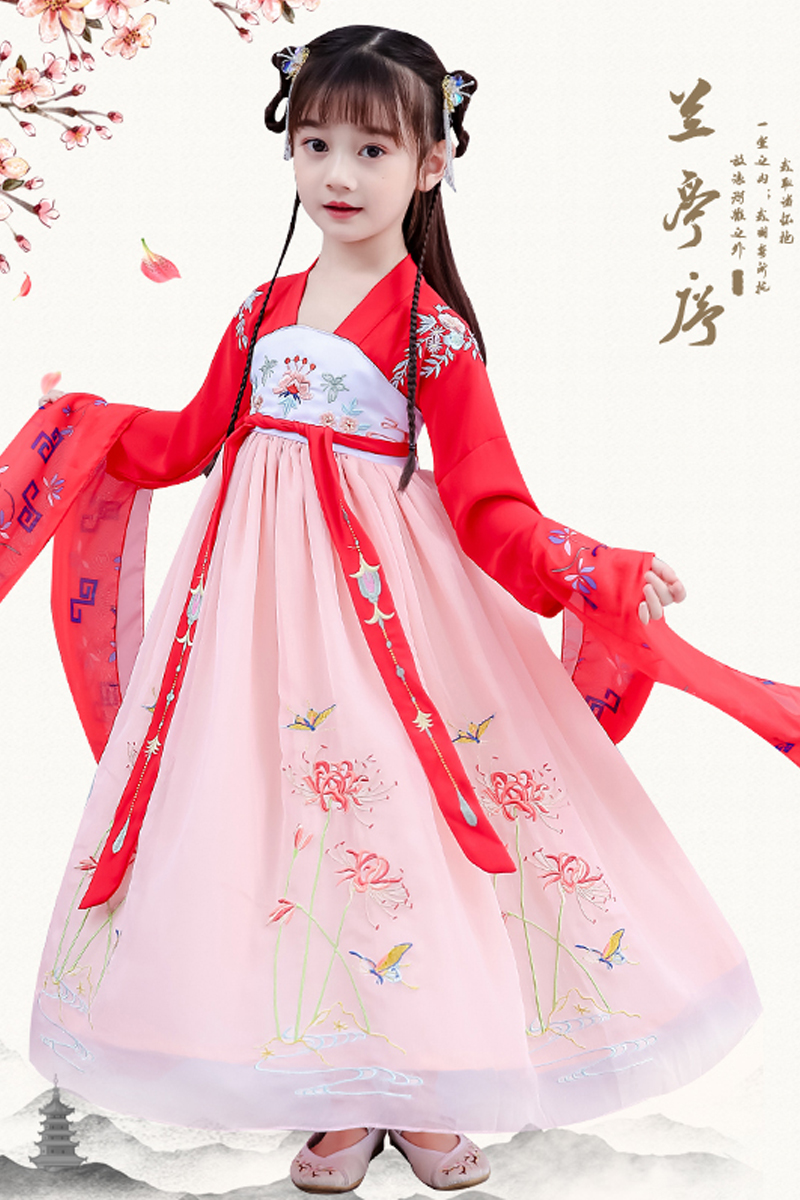 children's costume Hanfu girl summer dress cherry blossom princess skirt fairy fairy super fairy Chinese style dress spring and autumn