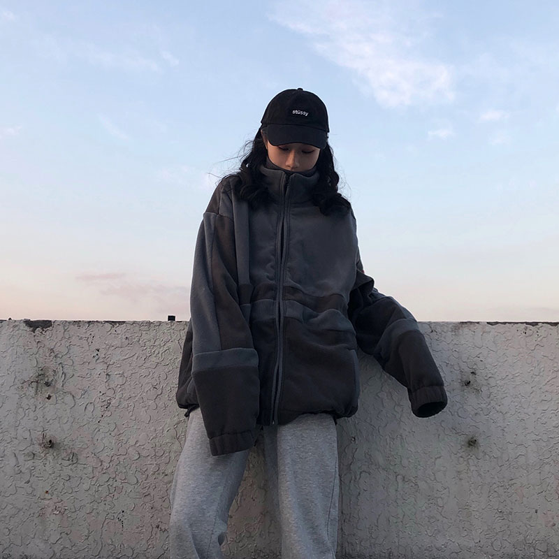 F426 18ss color matching thick fleece Jacket jacket winter couple jacket jacket for men and women
