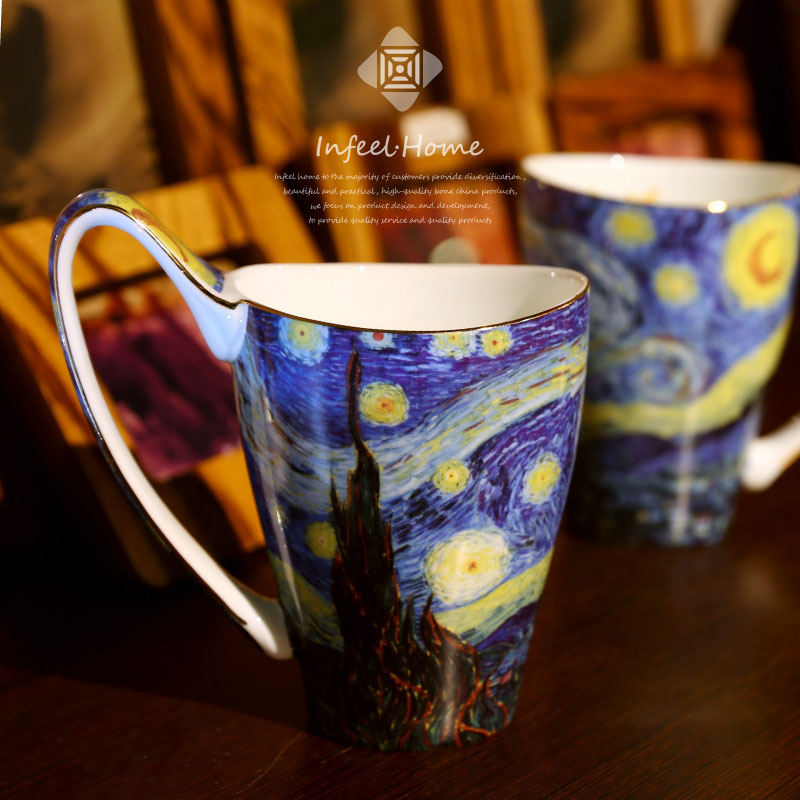 van gogh vintage water cup couple mug large capacity creative coffee cup female hand painted european style art gift huaizi