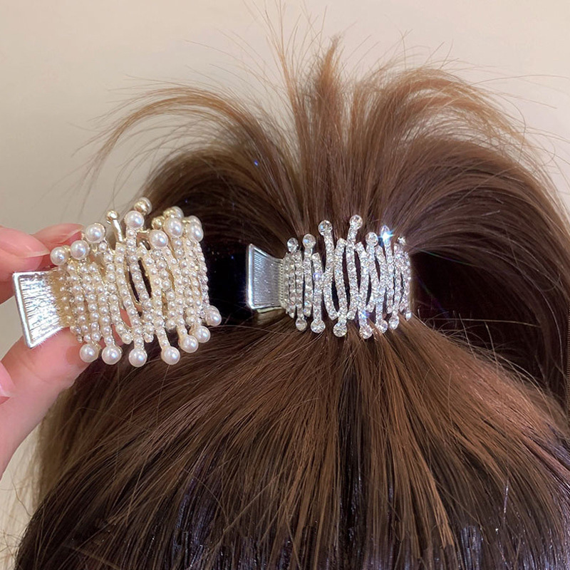 Full Diamond Pearl Gripper Female High Ponytail Fixed Artifact Hairpin Temperament High Sense Hair Gripper Headdress Summer Tide