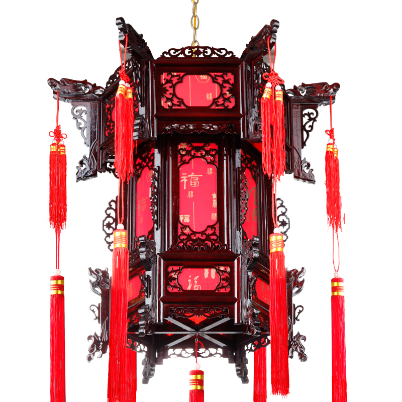 Wooden Rotating Walking Horse GD in Chinese Antique Style Wood Carving Red Lantern Decoration Solid Wood Court Lantern New Year Chandelier