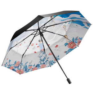 天堂伞个性创意插画太阳伞防晒防紫外线雨伞女晴雨两用折叠遮阳伞
