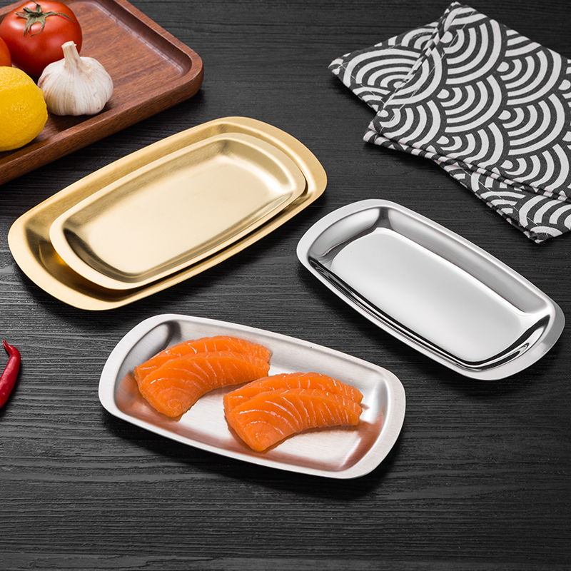 Korean Stainless Steel Square Sauce Dish Barbecue Dish Flat Plate Snack Plate Vegetarian Dish Dim Sum Dish Korean Cooking Cutlery